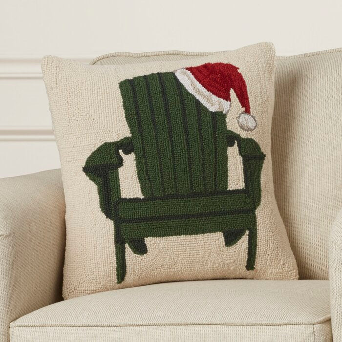 17 In x 17 In Square Inglewood Chair With Santa Hat Hook Wool Throw Pillow, (Set of 2)
