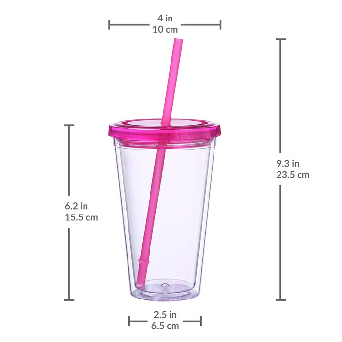 Set of 12 - Insulated 16 oz. Double Wall Travel Tumblers, Blue/Pink/Purple Assorted (#K3954)