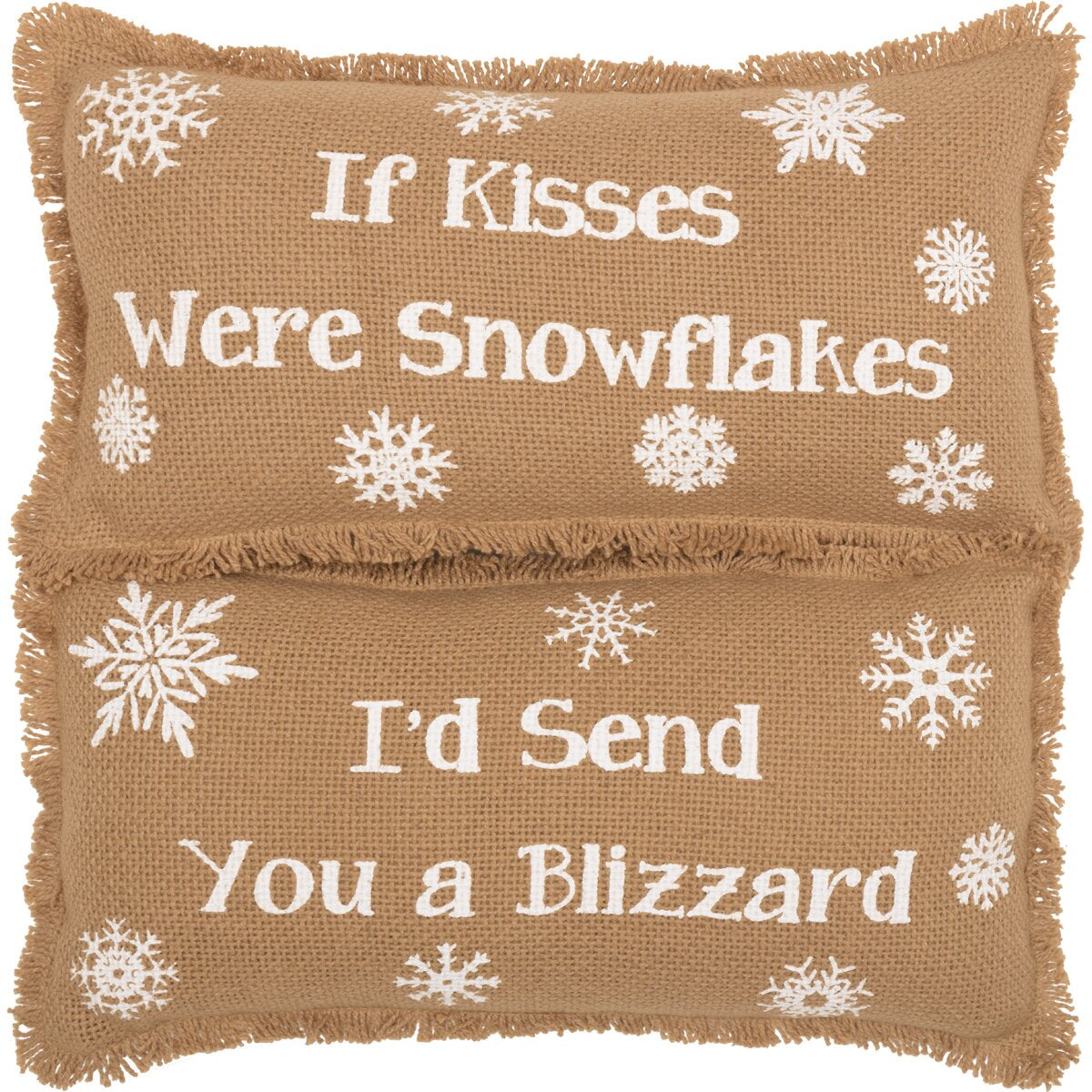 Izabelle Snowflake Burlap If Kisses..Snowflakes Cotton Lumbar Pillow SC394