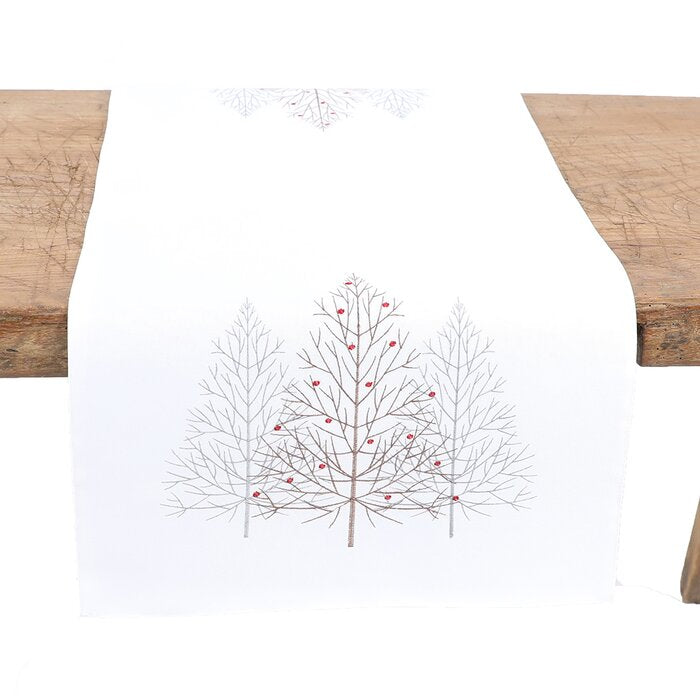 70" L x 15" W White Jadiel Rectangular Floral Christmas Table Runner