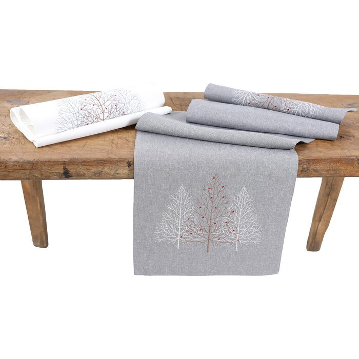 70" L x 15" W White Jadiel Rectangular Floral Christmas Table Runner
