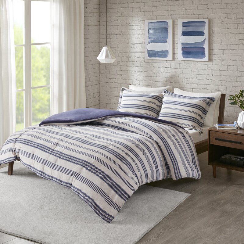 Twin/Twin XL Duvet Cover + 2 Shams Navy Janley Cotton Blend 3 Piece Duvet Cover Set B17-DS62