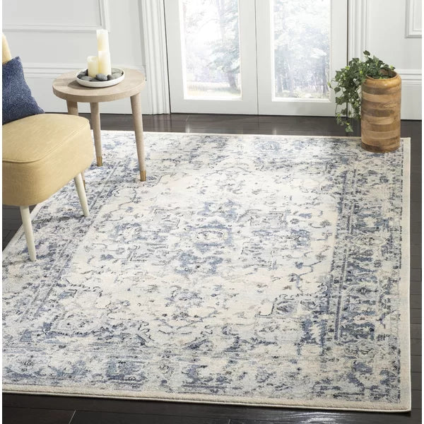 Jase Oriental Area Rug in Ivory/Navy rectangle 6'x9'