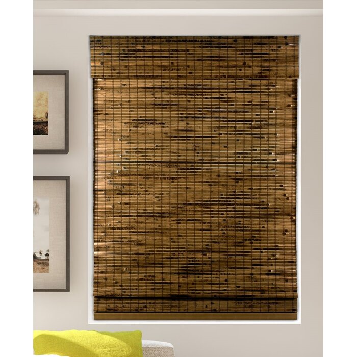 30"W x 60"L Java Deep Cordless Lift Bamboo Semi-Sheer Brown Roman Shade