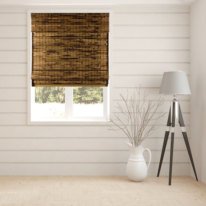 30"W x 60"L Java Deep Cordless Lift Bamboo Semi-Sheer Brown Roman Shade