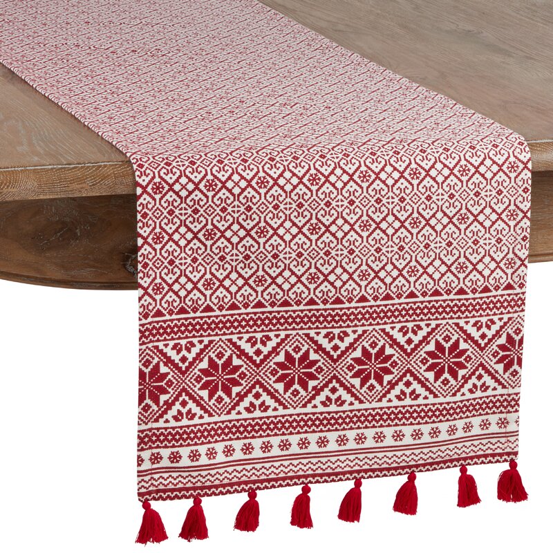 16" x 72" Jayapura Geometric 100% Cotton Christmas Table Runner