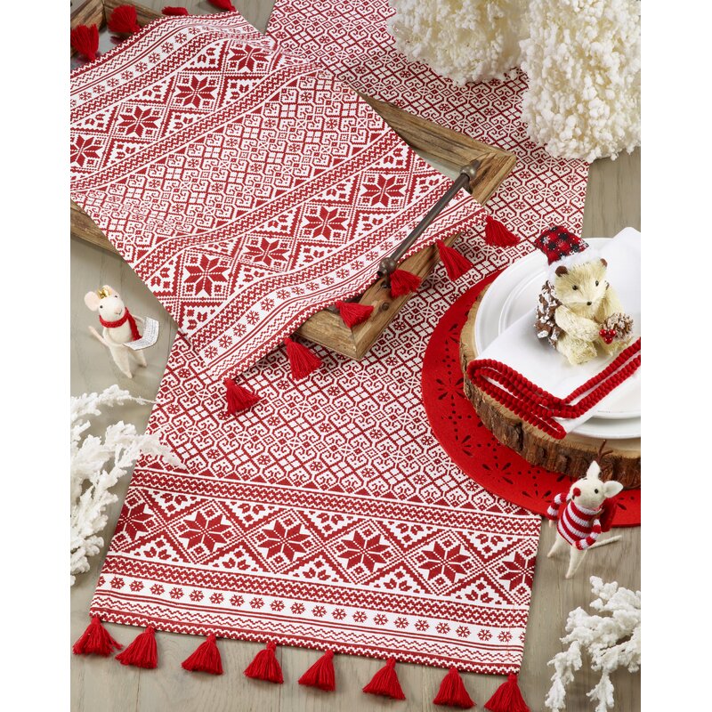 16" x 72" Jayapura Geometric 100% Cotton Christmas Table Runner