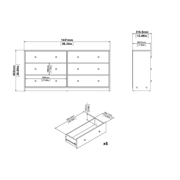 Black Jaylene 6 Drawer 56.34'' W Double Dresser