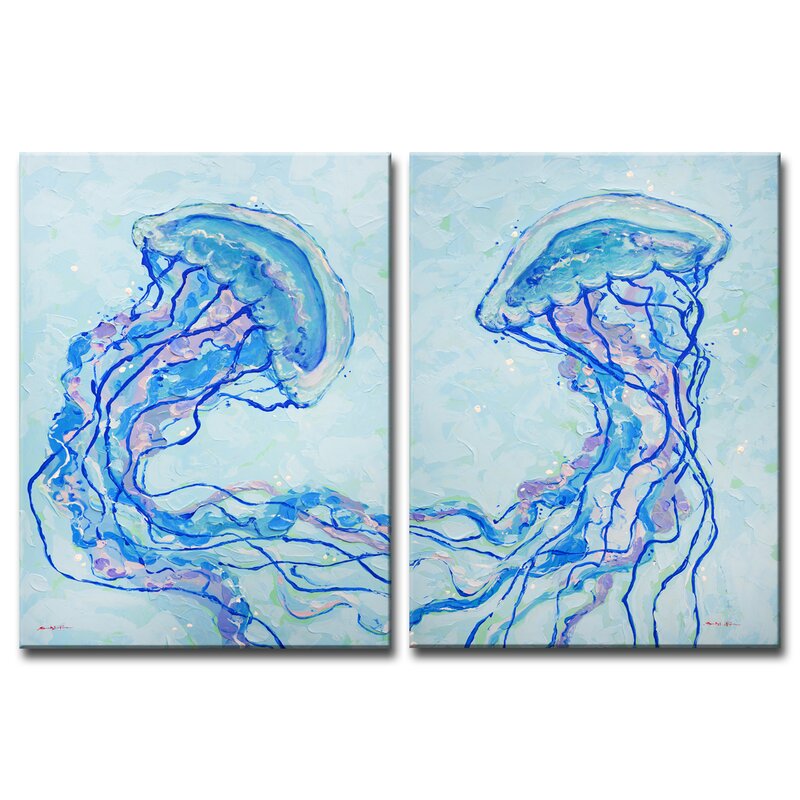 Blue/Purple Jelly Fish I/II Sarah LaPierre - 2 Piece Wrapped Canvas Print on Canvas K8249
