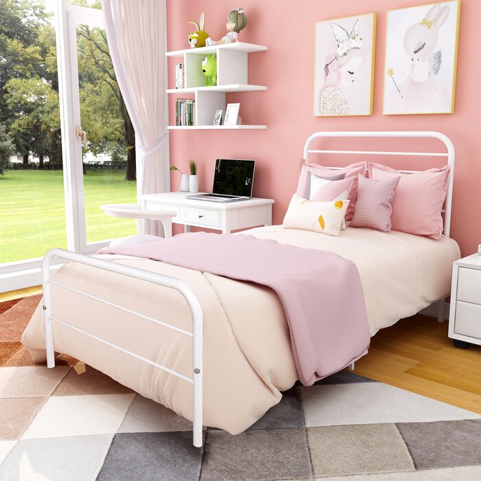 White Jima Metal Bed, Twin