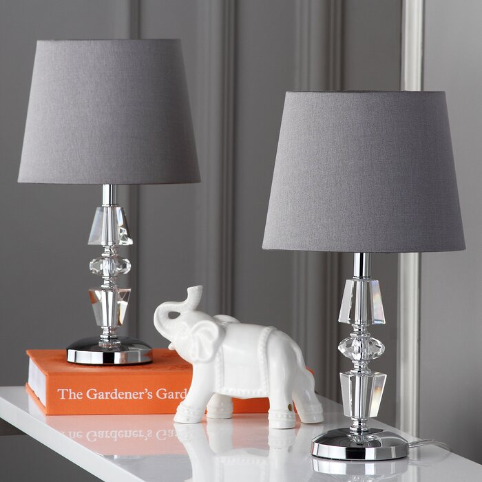 SET OF 2 - Jo Tiered 15" Table Lamp, Grey Shade (#424)