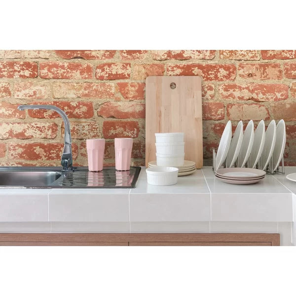 Beige Joetta Stuccoed 16.5' L x 20.5" W Brick Peel and Stick Wallpaper Roll,1 Roll = 28.18 Sq. Ft.