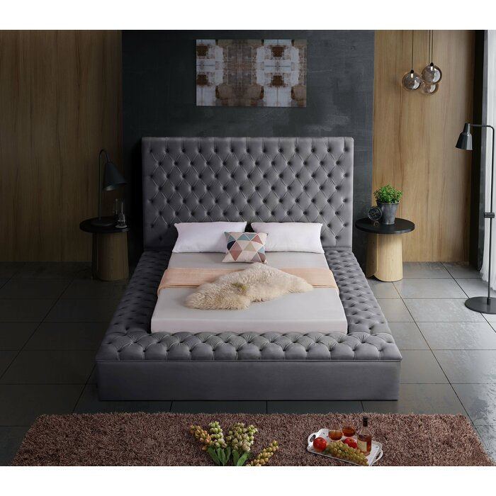 Tufted upholstered storage hot sale platform bed