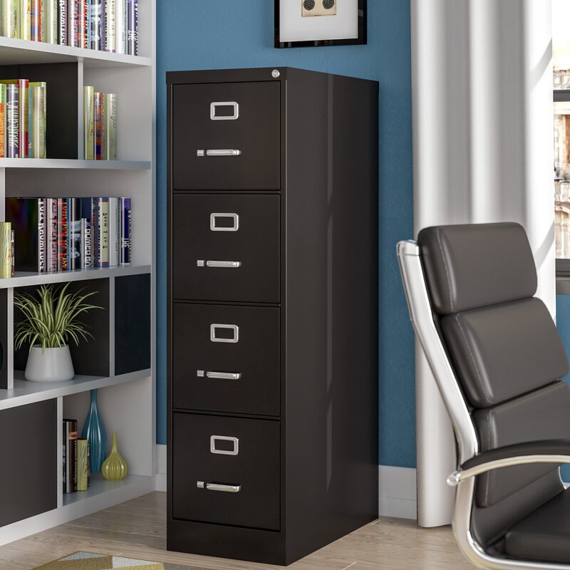 Black Jolene 4-Drawer  Vertical Filing Cabinet (2 Boxes) (Set of 2) K8325