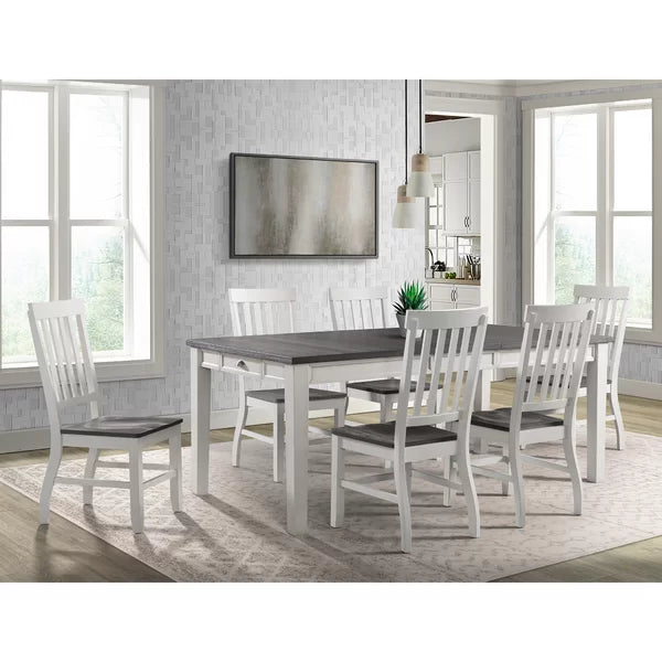Jolin Solid Wood Slat Back Side Chair in Gray White (Set of 2)