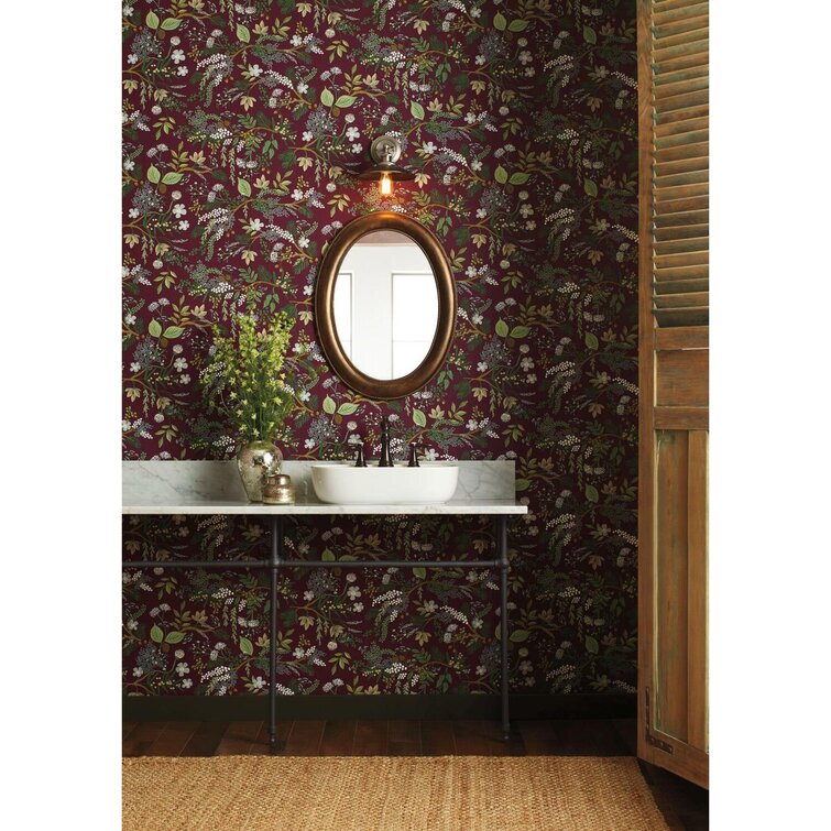 Burgundy Juniper Forest 27' x 27" Wallpaper Roll