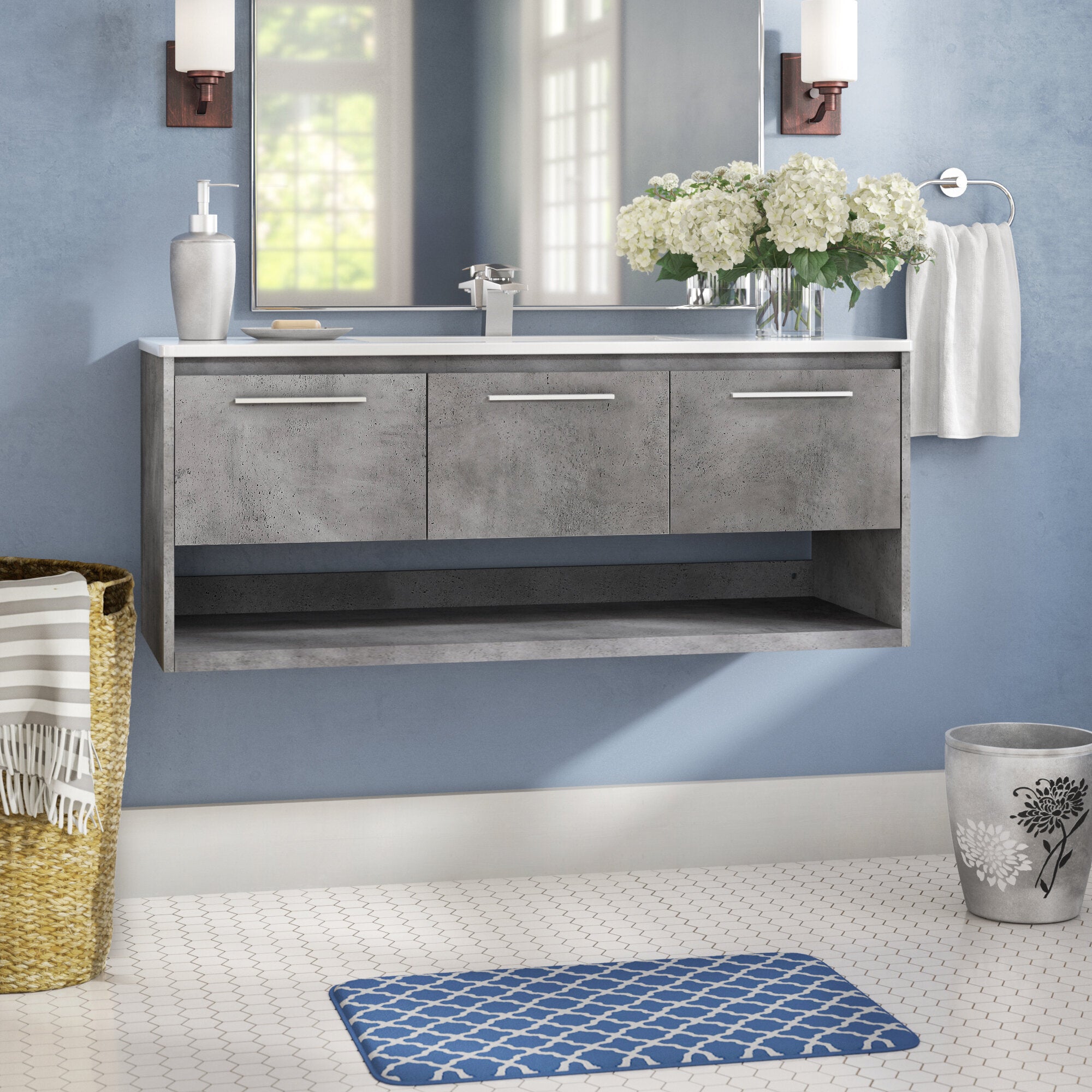 48 Inch Single Bathroom Floating Vanity In Concrete Grey K7297