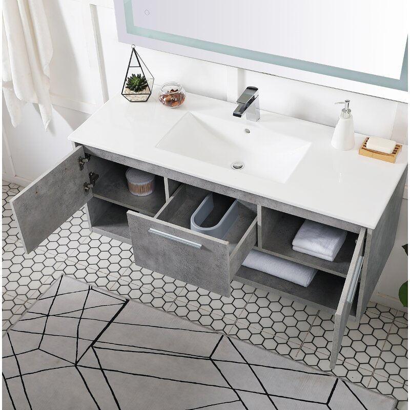 48 Inch Single Bathroom Floating Vanity In Concrete Grey K7297