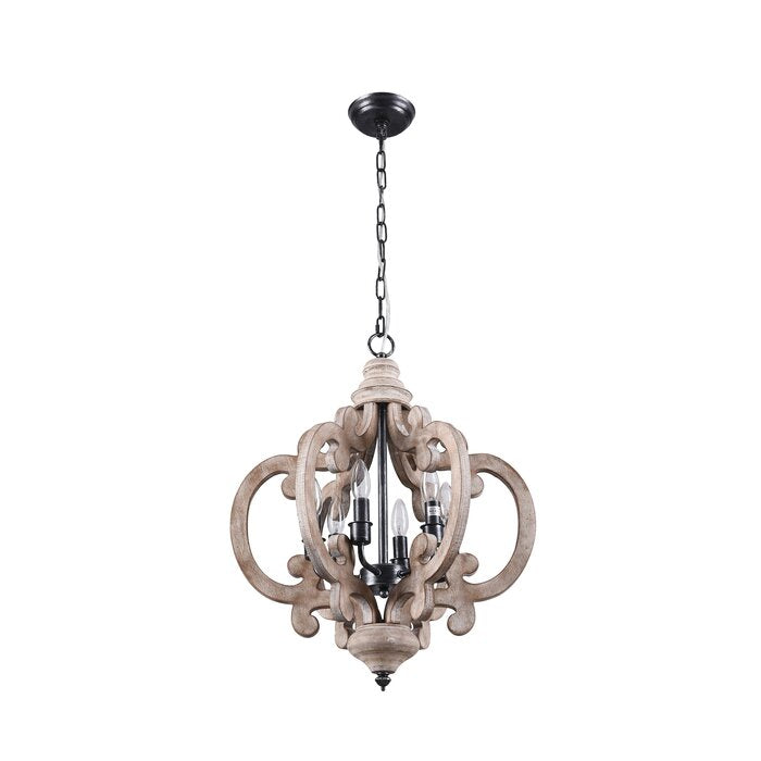 Weathered Wood Kacie 6 - Light Wood Dimmable Lantern Geometric Chandelier