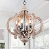 Weathered Wood Kacie 6 - Light Wood Dimmable Lantern Geometric Chandelier