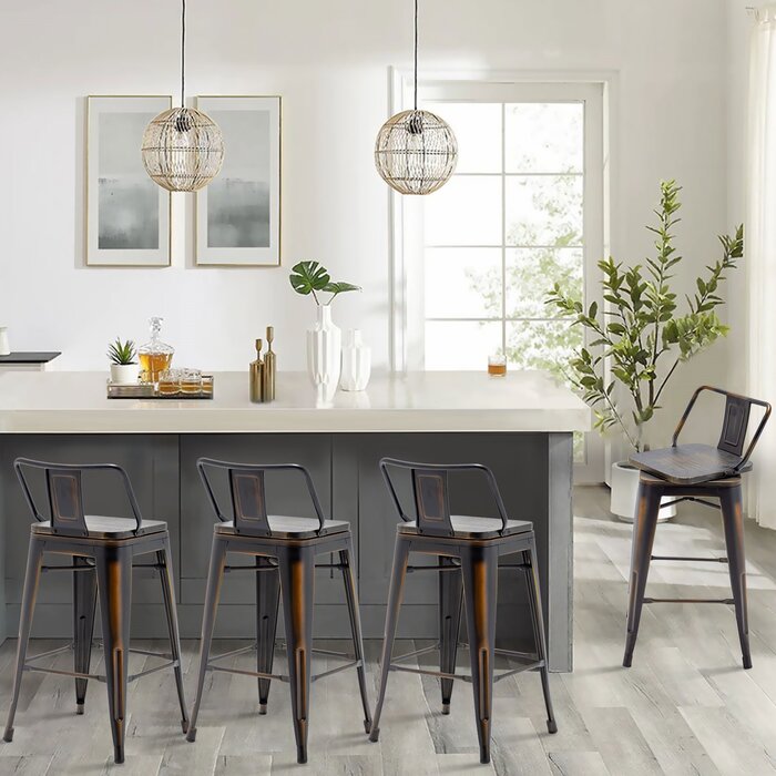 Black/ Gold Kaleo Swivel Counter Stool (24" Seat Height) (Set of 4