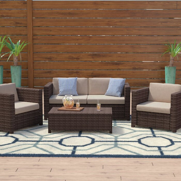 Kappa 4 Piece Rattan Sofa Seating Group with Cushions LX3066 Salvage Co Indy