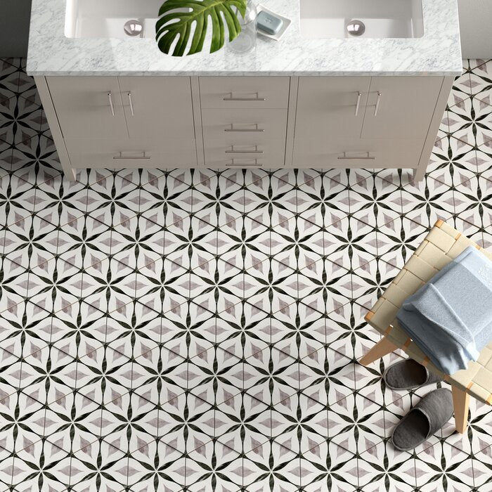 Marbled White/Black/Gray Karra Hexagon 7" x 8" Porcelain Field Tile #HA25
