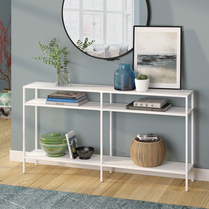 29" H x 55" W x 10" D Matte White Kauai Steel Console Table