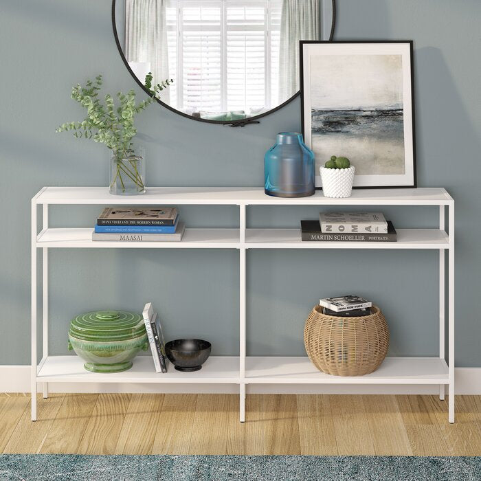 29" H x 55" W x 10" D Matte White Kauai Steel Console Table