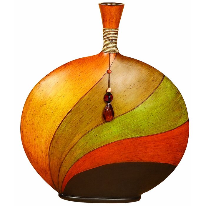 20" H x 17" W x 3" D Brown/Red/Green Kawamura Handmade Stoneware Floor Vase