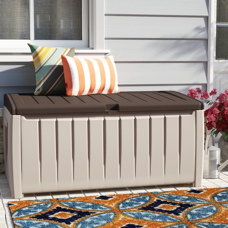 Beige/Brown Keter Novel 90 Gallons Gallon Water Resistant Deck Box with Lock (Part number: 212835) CYB358
