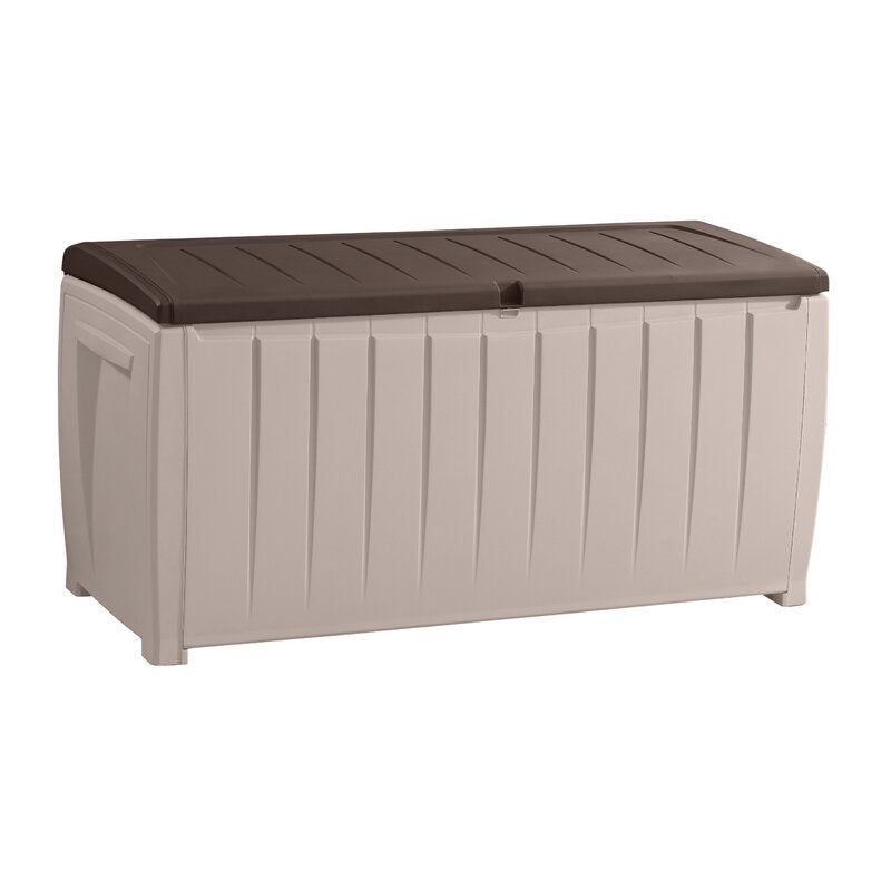 Beige/Brown Keter Novel 90 Gallons Gallon Water Resistant Deck Box with Lock (Part number: 212835) CYB358