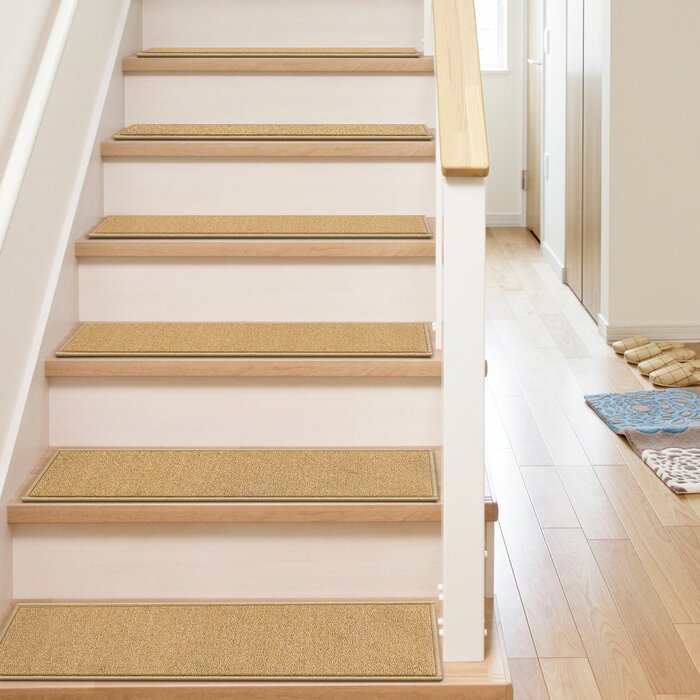Beige Kings Court Warby Solid Plain Non-Skid Stair Tread (Set of 7) TRM131