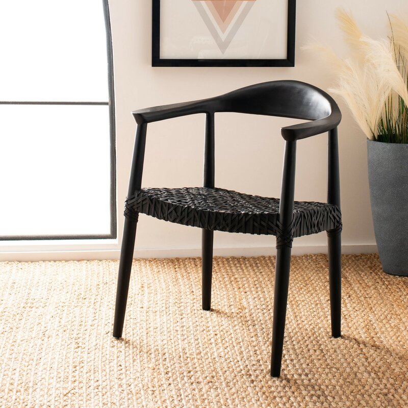 Black Kinzey Solid Wood Ladder Back Arm Chair