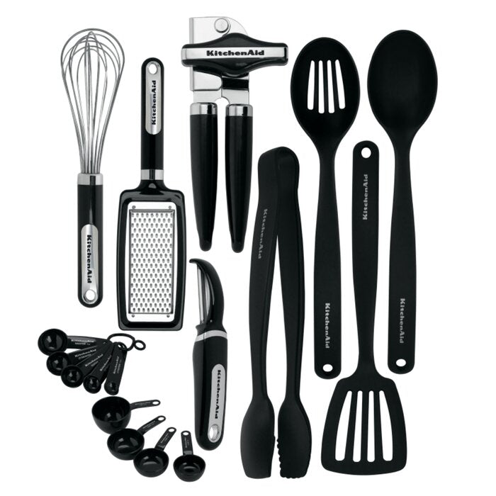 KitchenAid 17 Piece Starter Tool and Gadget Kitchen Utensil Set, Black/Silver (#104)
