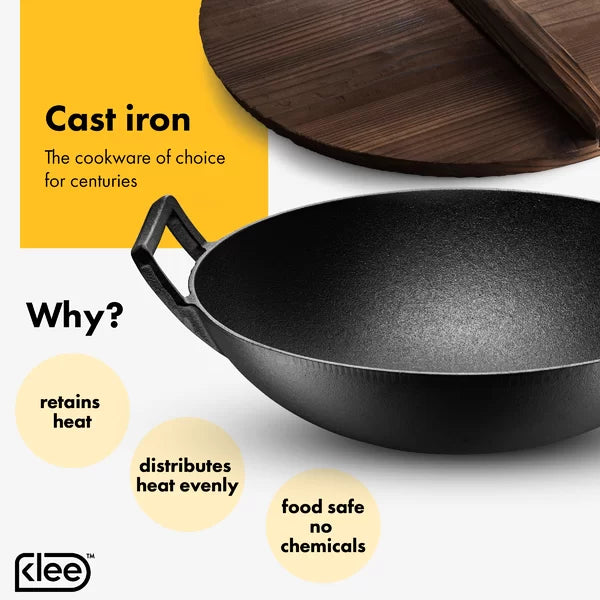 Klee 14'' Non-Stick Cast Iron Wok with Lid
