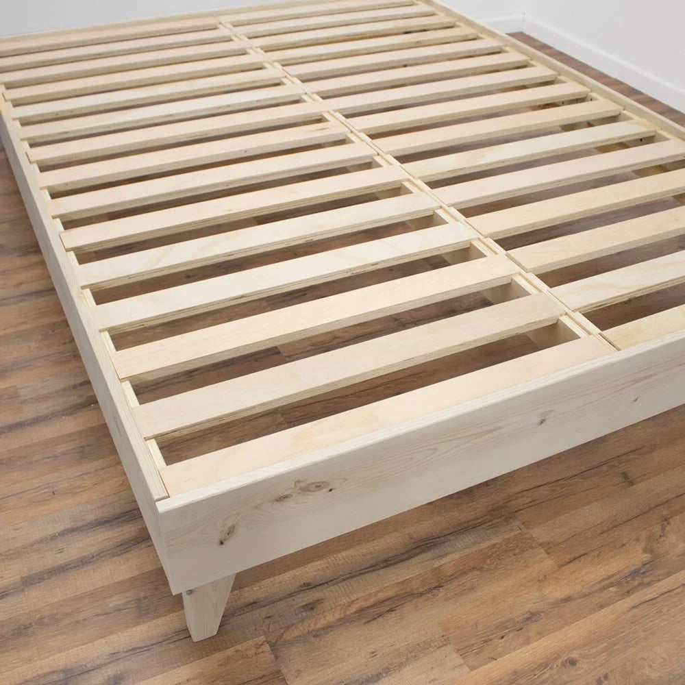 Solid Wood Mid-century Modern Platform Bed - Grey/White Wash - Queen