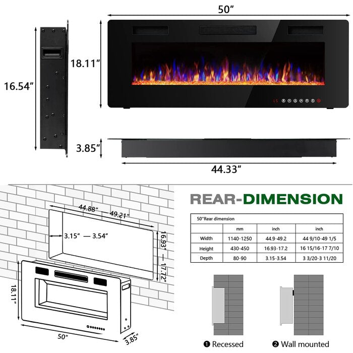 18.11" H x 50" W x 3.85" D Kramfors Electric Fireplace
