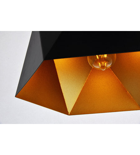 1 Light 15 inch Black with Golden Inside Pendant Ceiling Light