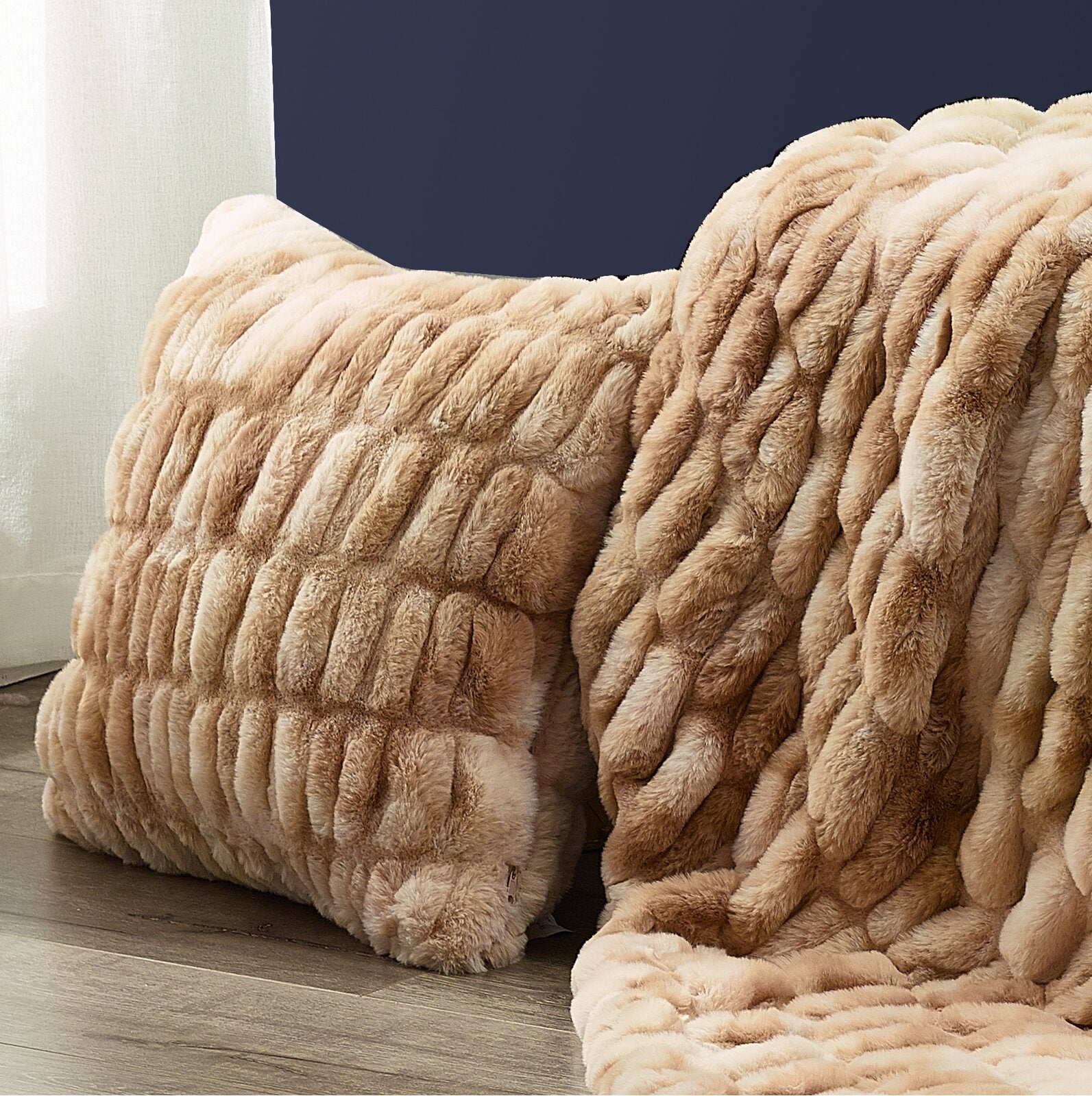 Beige Landry Sculpted Faux Fur Throw Pillow SC499