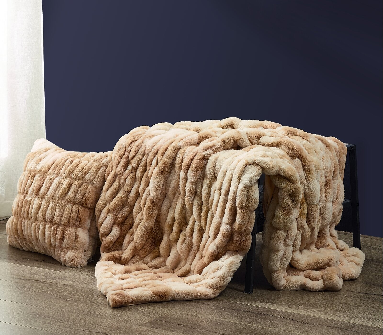 Beige Landry Sculpted Faux Fur Throw Pillow SC499