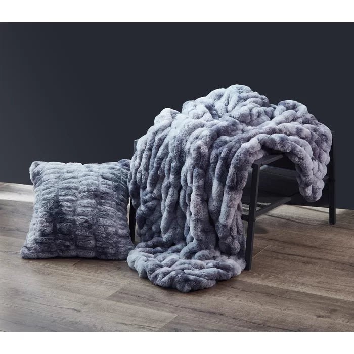 Blue Landry Sculpted Square Faux Fur Throw Pillow