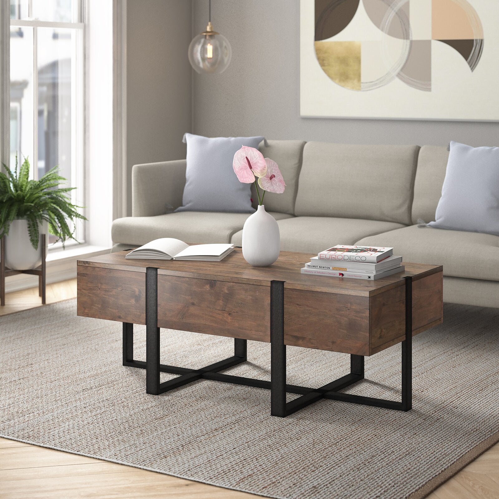 18" H x 48" L x 24" W Langdon Cross Legs Coffee Table CL142