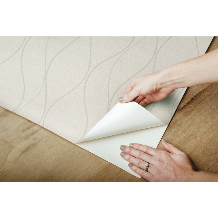 Beige Lasky Wave Ogee 16.5' L x 20.5" W Peel and Stick Wallpaper Roll, (Set of 3)