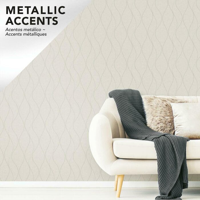 Beige Lasky Wave Ogee 16.5' L x 20.5" W Peel and Stick Wallpaper Roll, (Set of 3)