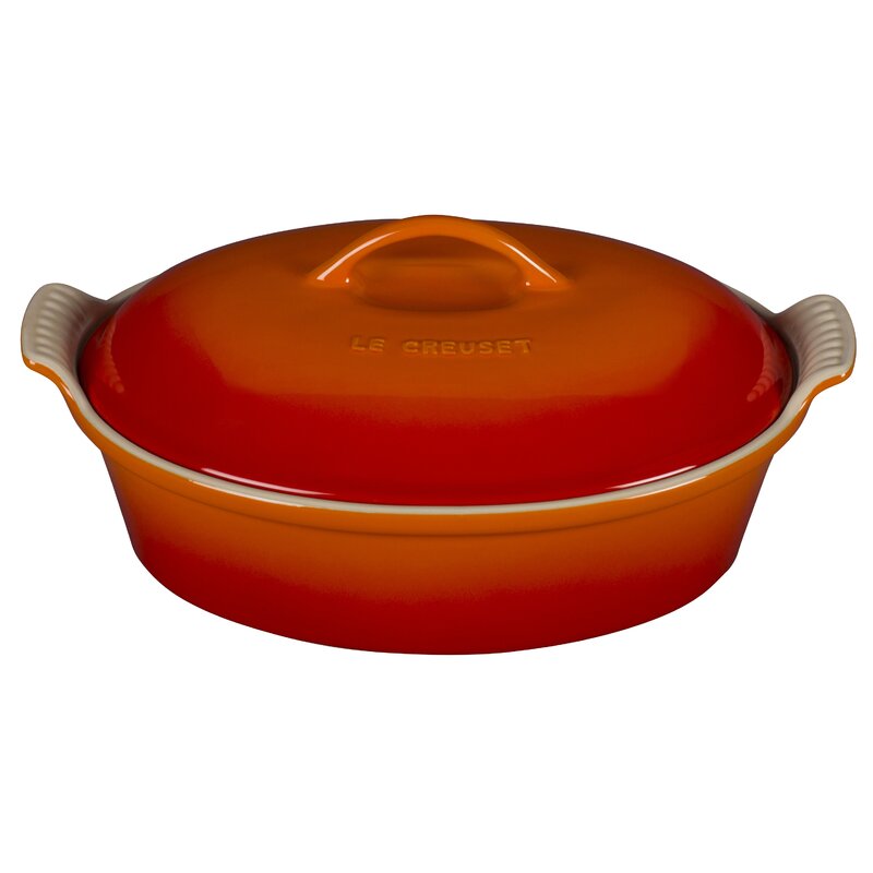 Flame Le Creuset Heritage Stoneware Oval Heritage Casserole with Lid 7099