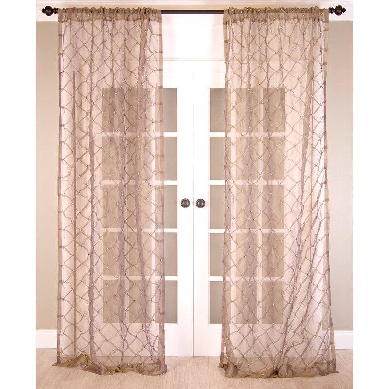 51" W x 108" L Lemoyne Knot Silk Organza Solid Sheer Rod Pocket Single Curtain Panel