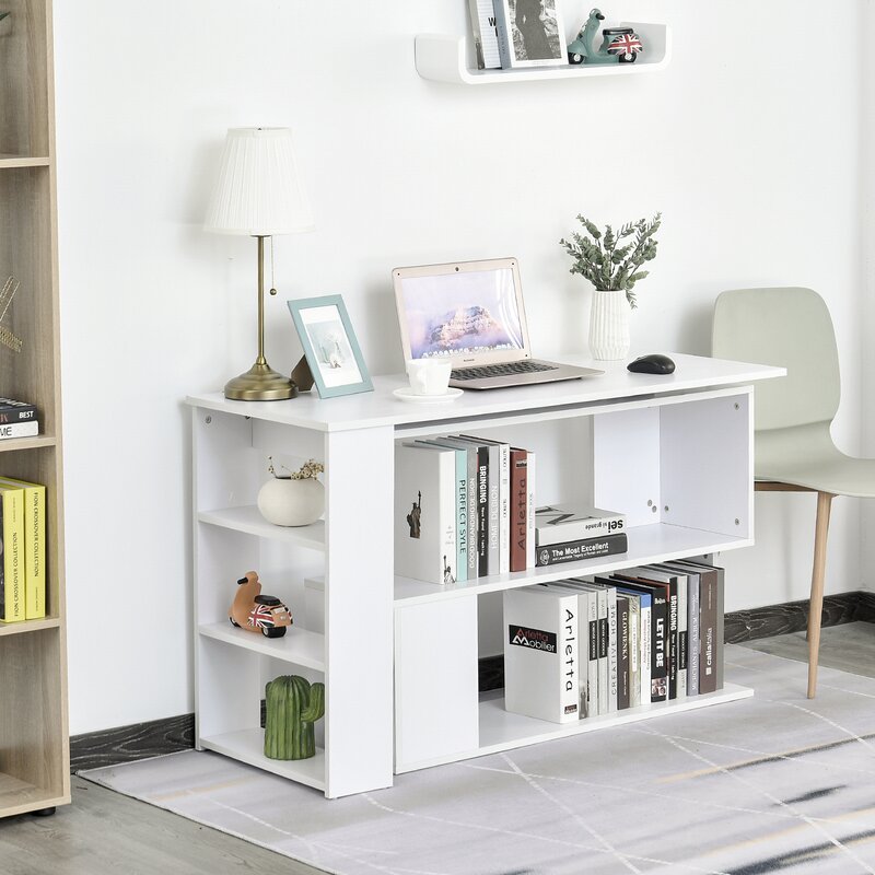 White Lengby L-Shape Credenza Desk KB555