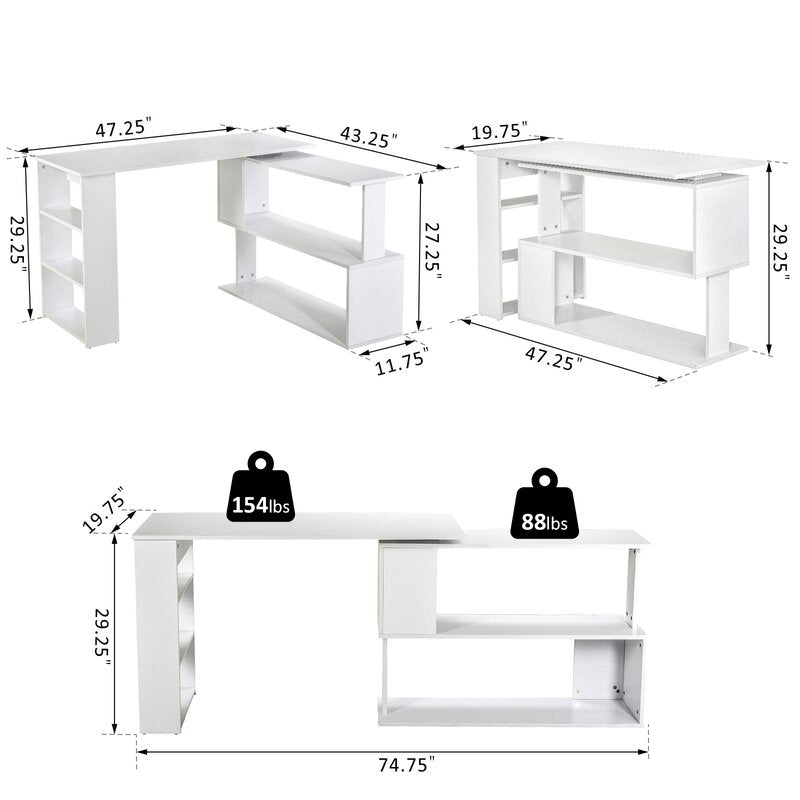 White Lengby L-Shape Credenza Desk KB555