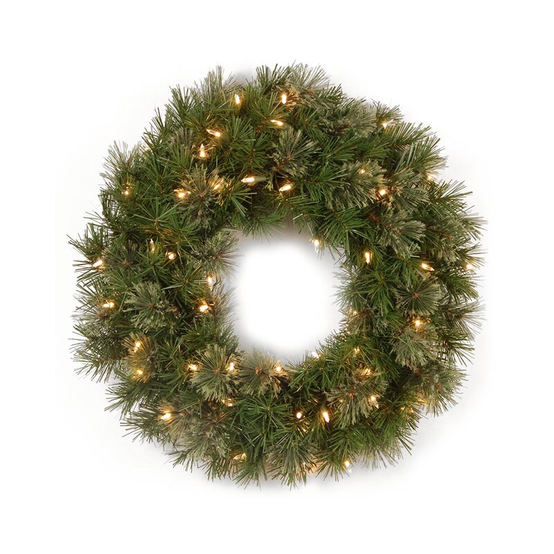 24" Lighted Mixed Cashmere Pine Artificial Christmas Wreath, LC147